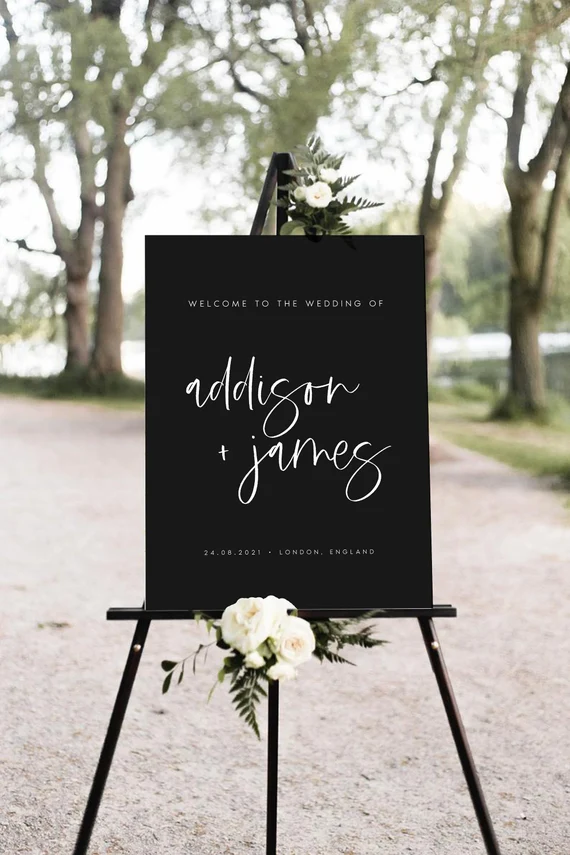 Classy Signage for Flawless Black and White Wedding