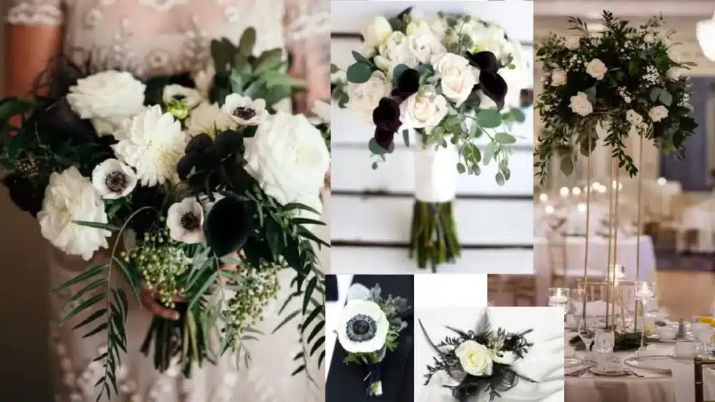 Floral Harmony in Black and White Wedding