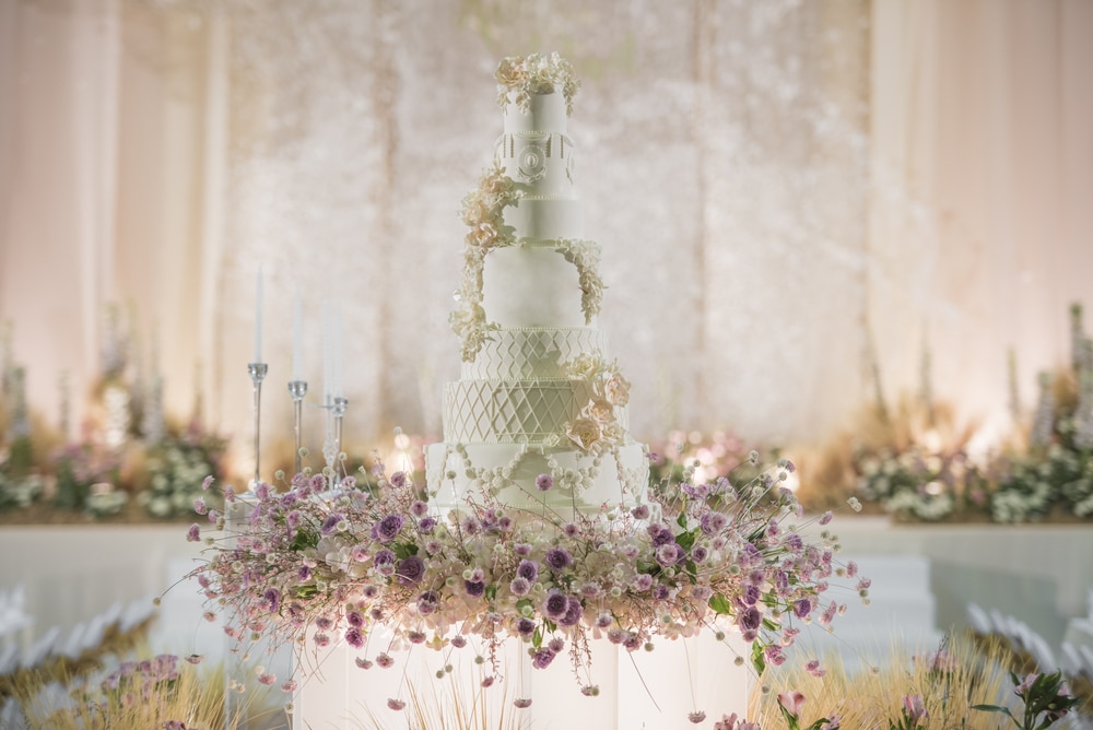 White Wedding Cake With Flower