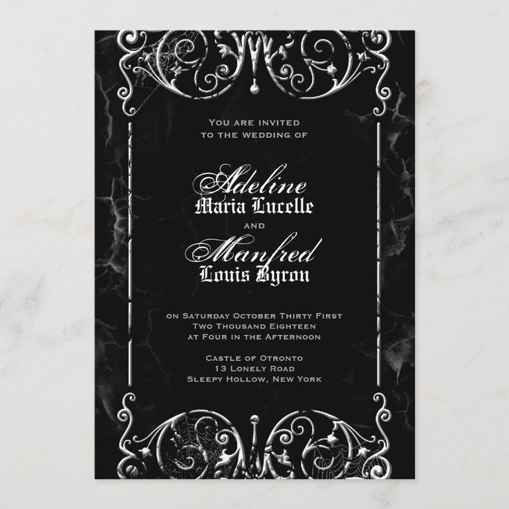 A view of a Dark black colored gothic wedding invitation