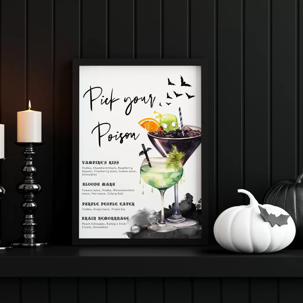 A view of a Gothic Drinks Menu for a wedding