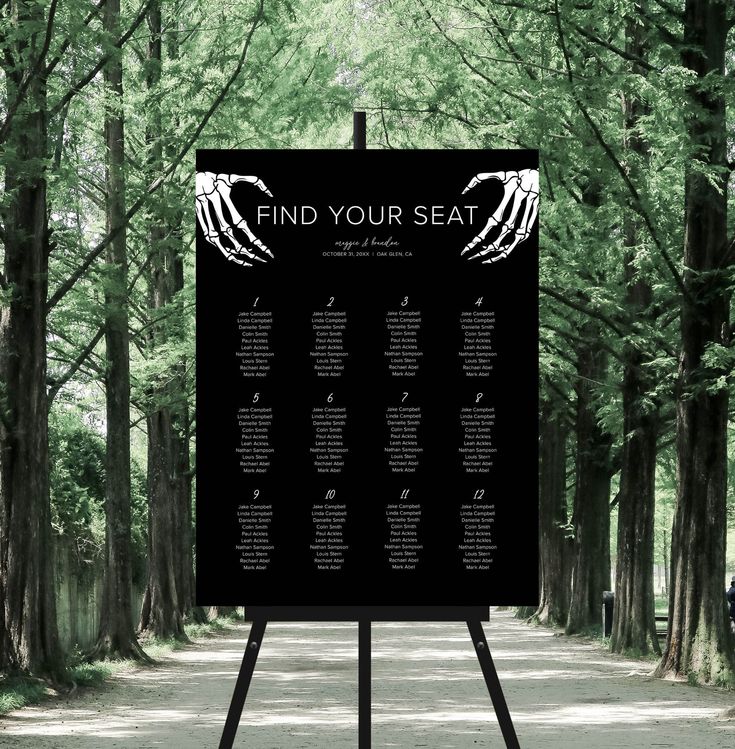 A view of a black goth wedding signage placed outdoors