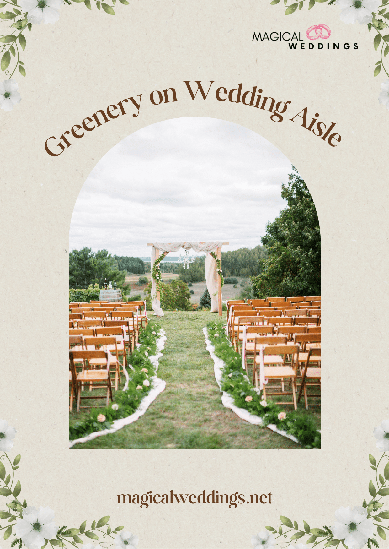 Greenery on Wedding Aisle chairs arranged on the side