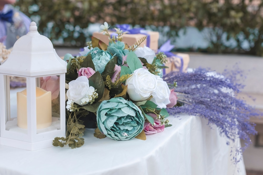 Beautiful Wedding Tabletop Decoration With Sage Green Blush Lavender And