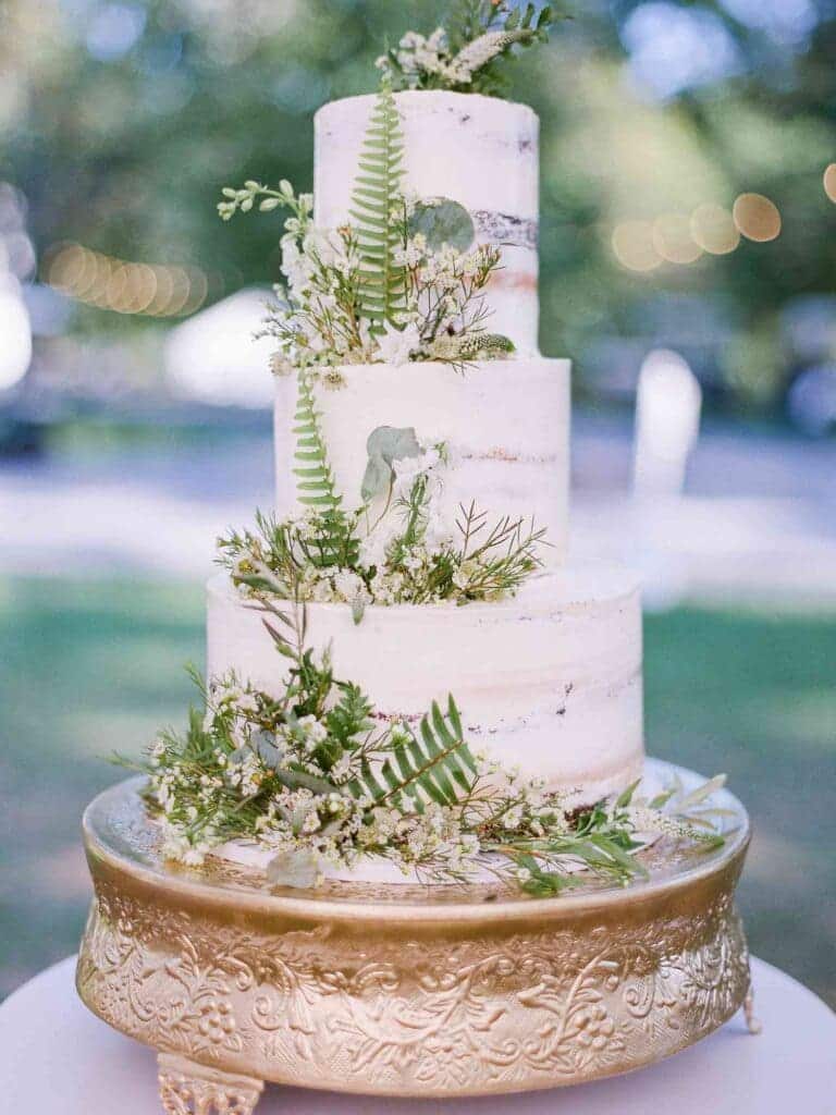 garden inspired wedding cake with floral embellishments