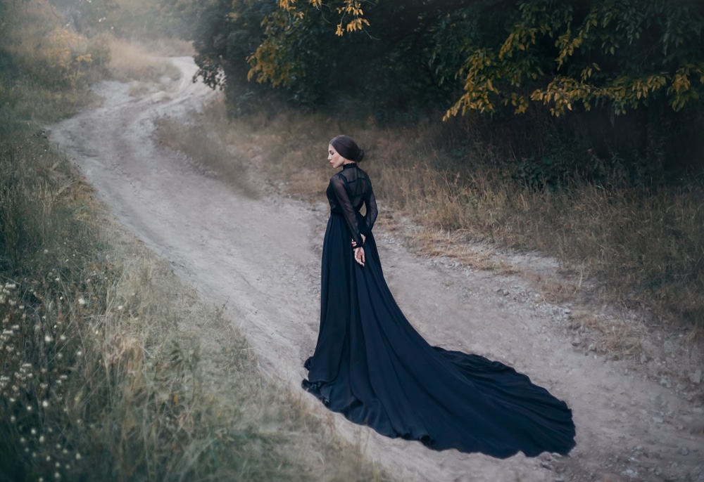 A view of a bride in black wedding dress