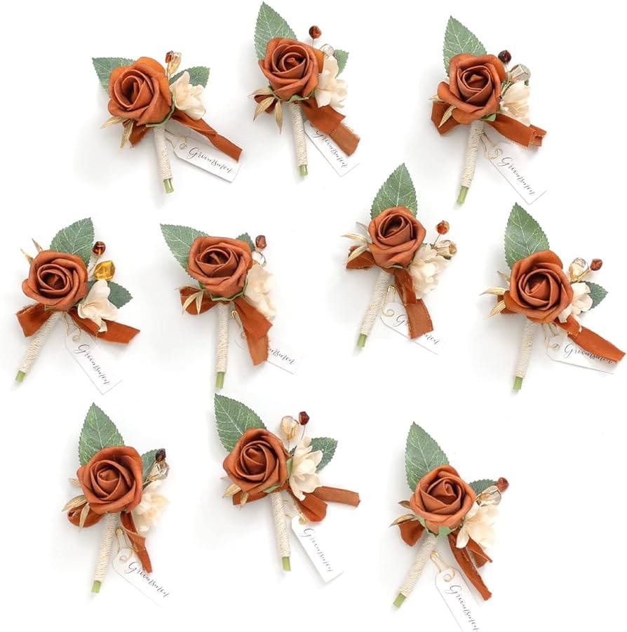 A view of a bunch of bundling boutonniere wedding decoration