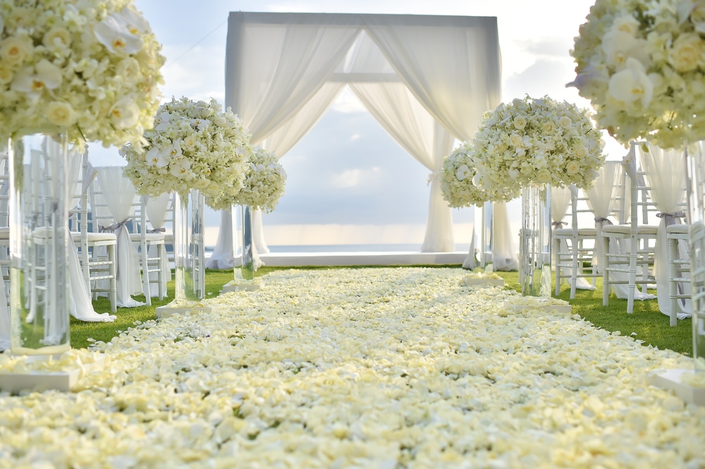 A view of a wedding aisle decor