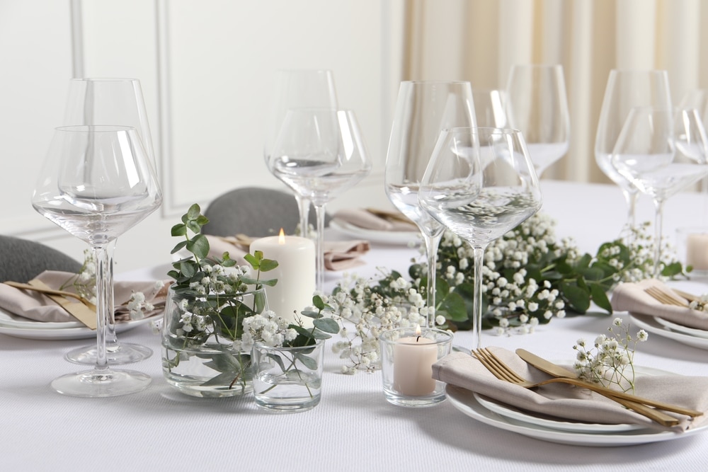 A view of a wedding decor at a table