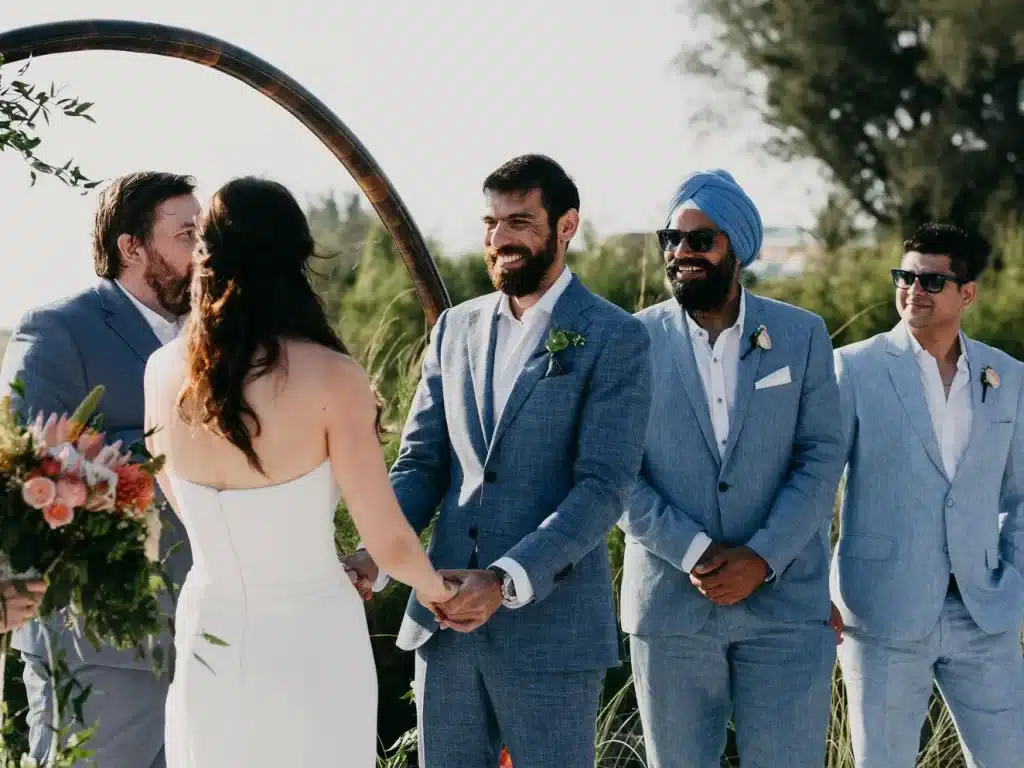 A view of an interfaith couple taking vows