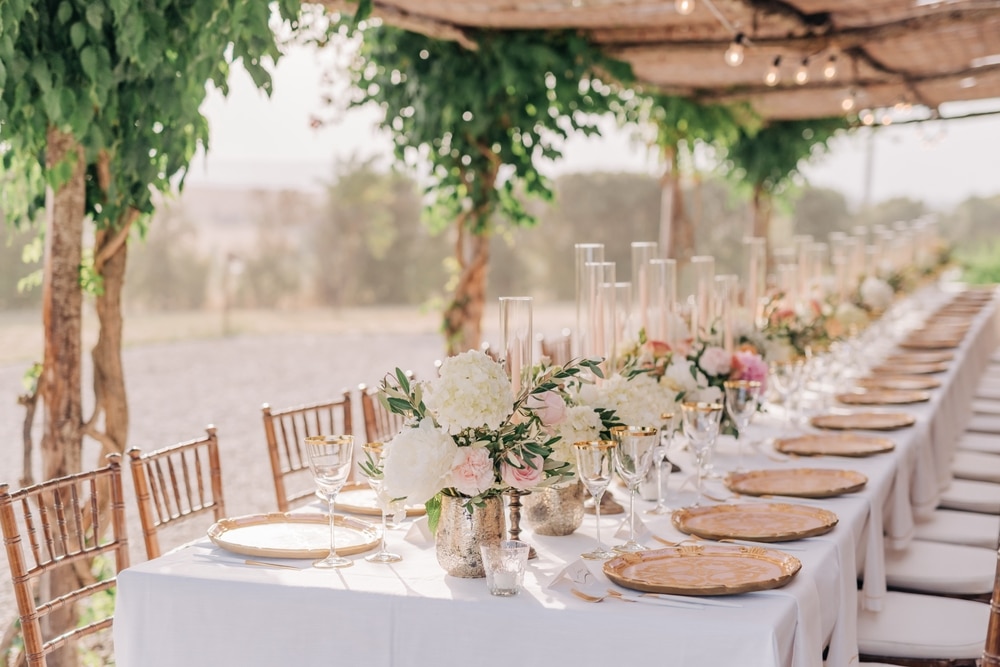 A view of wedding decor outdoors