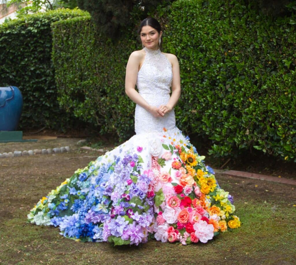 a flower rainbow maxi wearing by a girl