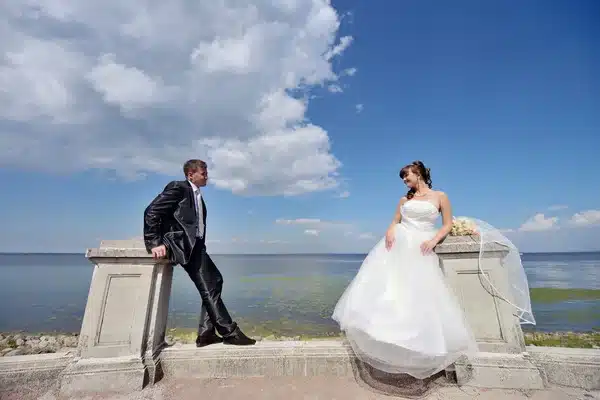 couple pose for the wedding pic