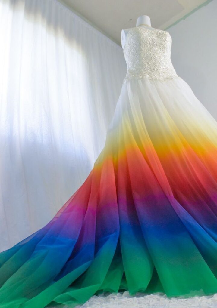 rainbow wedding gown
