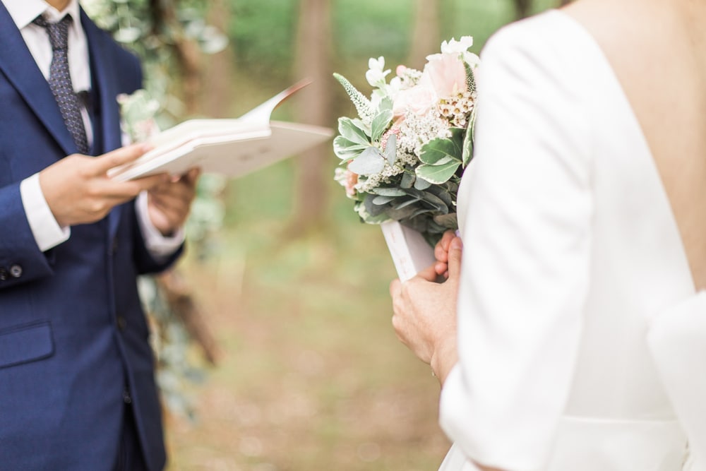 A view of a bride and groom taking vows