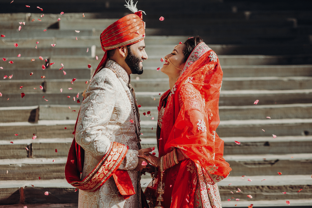 A view of a hindu couple at their wedding