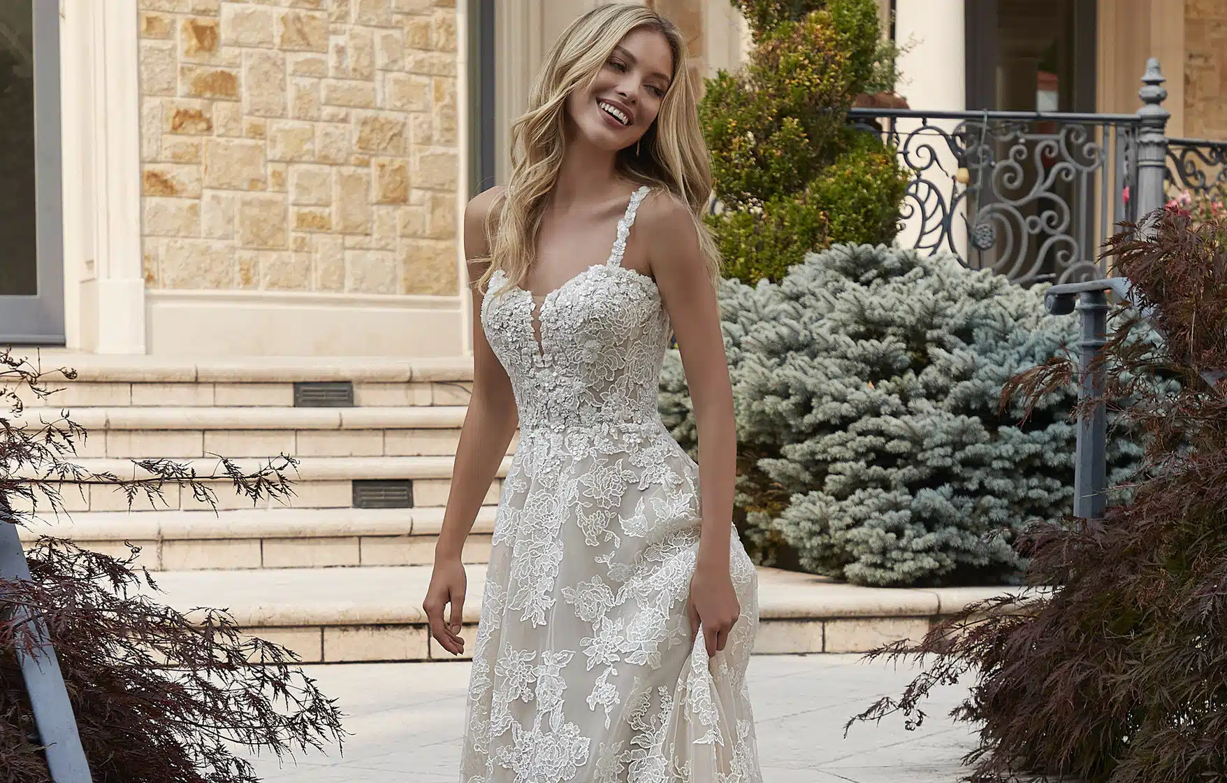 a girl wearing bohemian style wedding dress