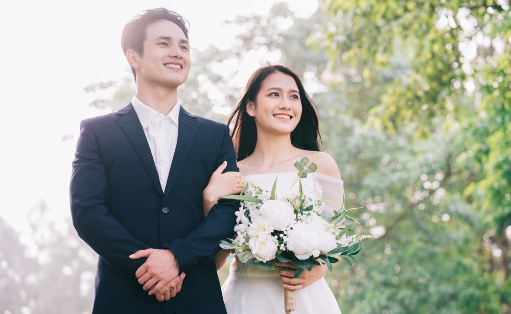 Image Of Young Asian Bride And Groom