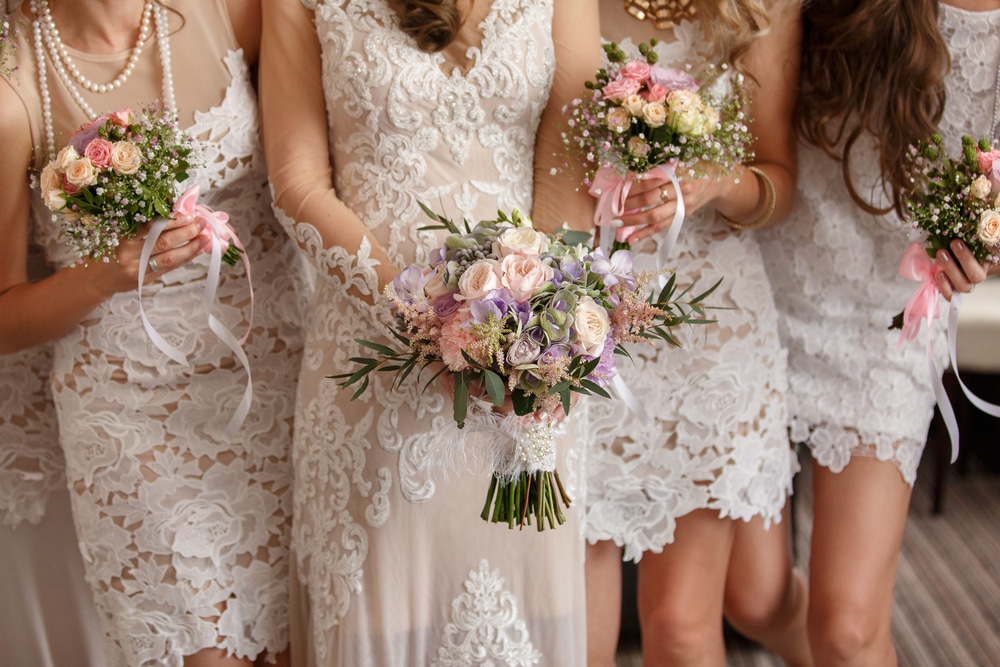 Wedding Flowers Bride And Bridesmaids Holding Their Bouquets At Wedding