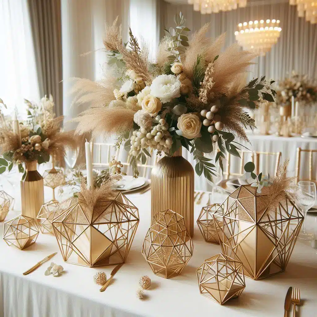 flowers in vases on a wedding venue table