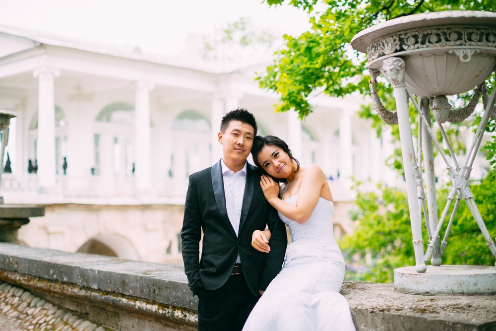 Bride And Groom Posing On The Streets Of The Old