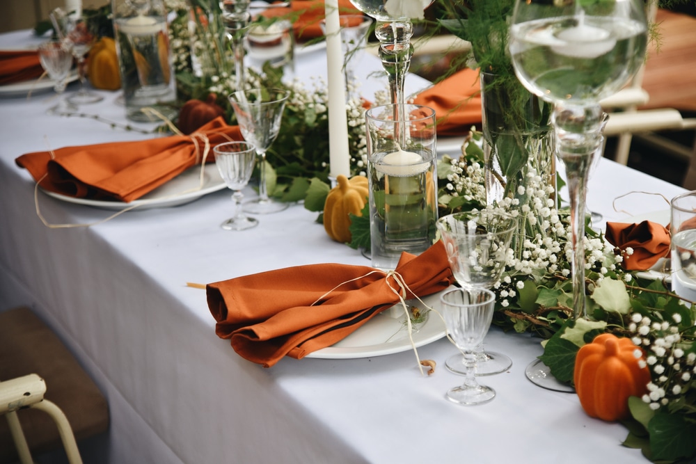 the wedding decor of the table in fall theme