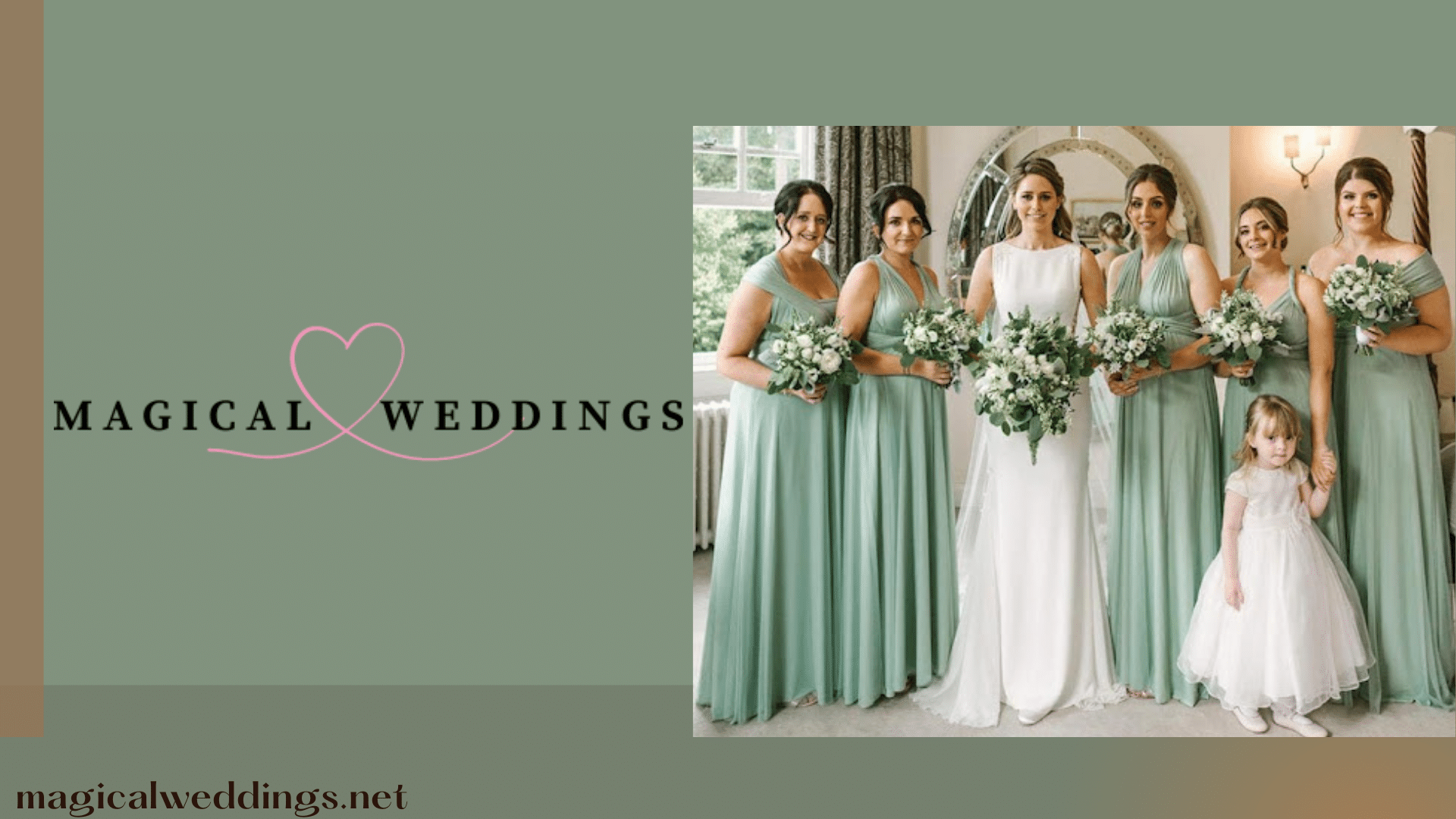 bride and bridemaids wearing sage green colors dresses